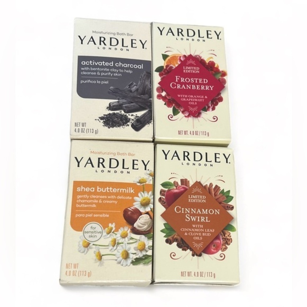 4 Pack Yardley London Bar Soap Limited Cranberry Cinnamon Charcoal Shea‎ Butter